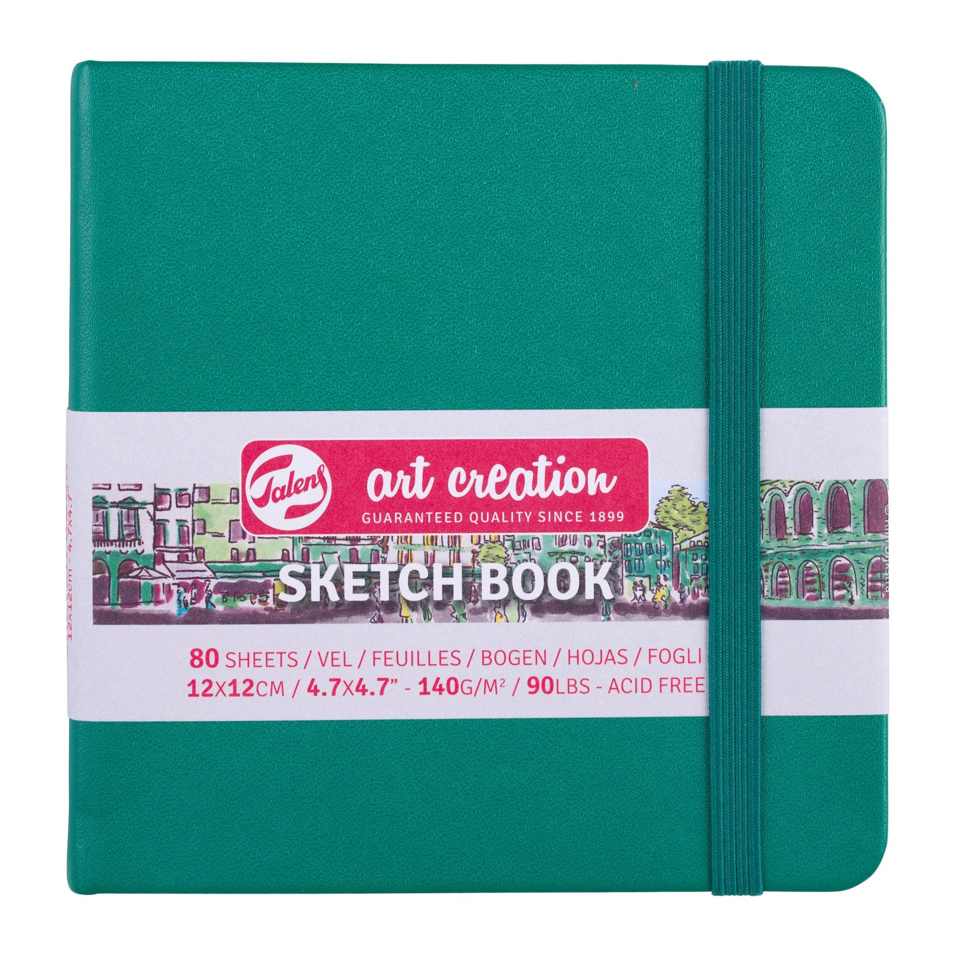 Talens Skizzenbuch – 140 g/m² – Hardcover mit Gummiband – 80 Blatt – cremefarbenes Papier – Waldgrün