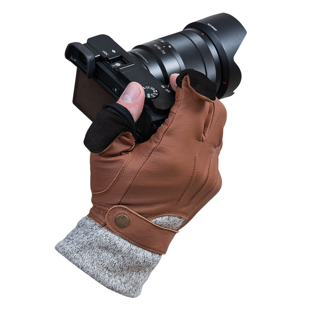 Vallerret Photography Gloves Vallerret Urbex Handschuhe – Leder, wollgefüttert, Touch-kompatibel, magnetische Fingerspitzen – Braun