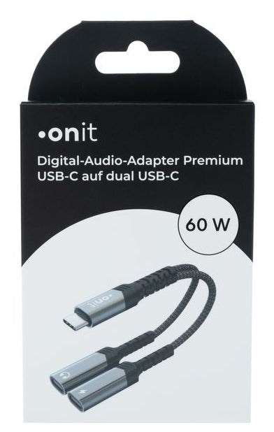 ONIT Multi-Kabel – 2-in-1 USB-C auf 2× USB-C 0,14 m, PD 60 W, Schwarz – für USB-C Geräte