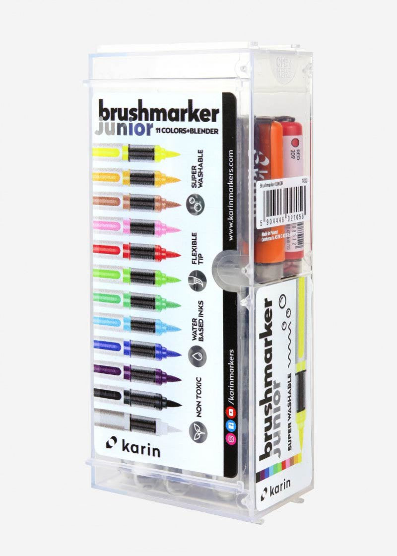 Karin Junior 27C10 Brush Pen – Pinselspitze, auswaschbar, 11 Farben