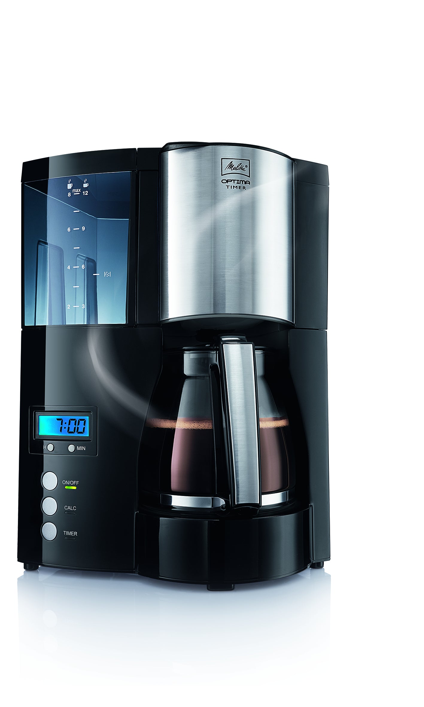 Melitta Optima Timer Filterkaffeemaschine – 8 Tassen, 1 l, Einwegfilter, Silber/Schwarz