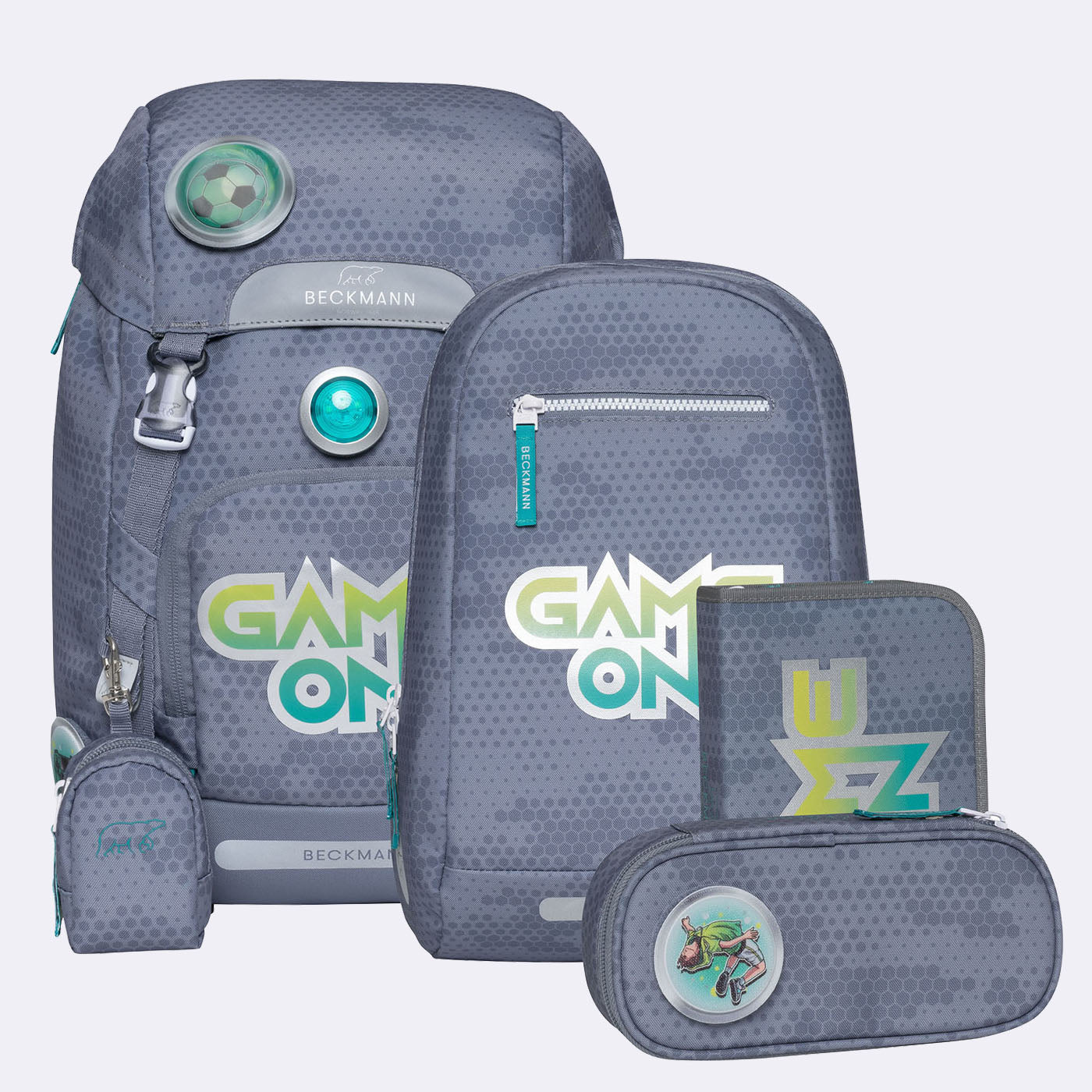 Beckmann Classic Schulrucksack 1st – 6-teilig – Game On – 24 × 37 × 25 cm – Recycelte Materialien