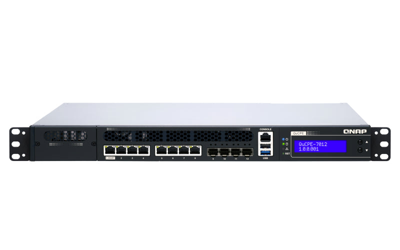 QNAP QuCPE-7012-D2166NT-64G – Netzwerk-Appliance – Intel Xeon D-2166NT, 12-Kern, 64 GB RAM, 8× 2,5G RJ-45, 4×