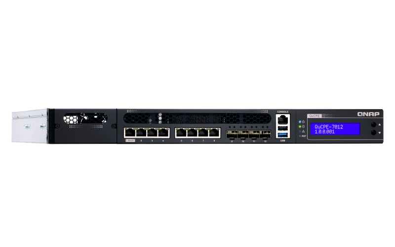 QNAP QuCPE-7012-D2166NT-64G – Netzwerk-Appliance – Intel Xeon D-2166NT, 12-Kern, 64 GB RAM, 8× 2,5G RJ-45, 4×