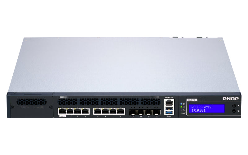 QNAP QuCPE-7012-D2166NT-64G – Netzwerk-Appliance – Intel Xeon D-2166NT, 12-Kern, 64 GB RAM, 8× 2,5G RJ-45, 4×