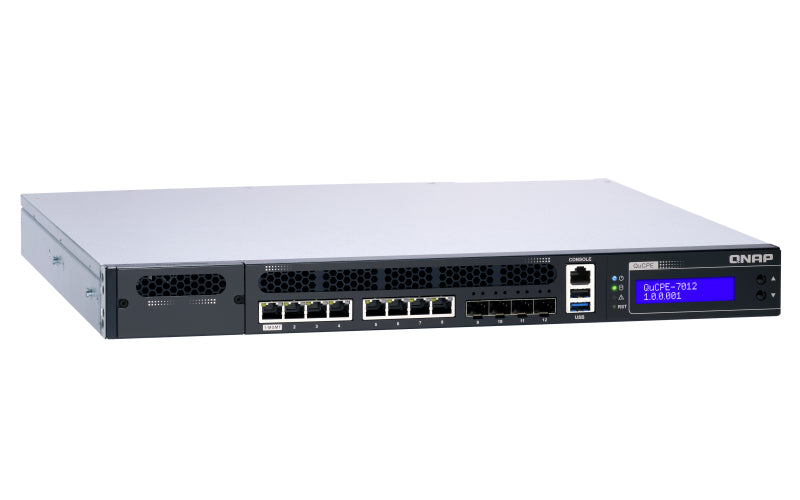 QNAP QuCPE-7012-D2166NT-64G – Netzwerk-Appliance – Intel Xeon D-2166NT, 12-Kern, 64 GB RAM, 8× 2,5G RJ-45, 4×