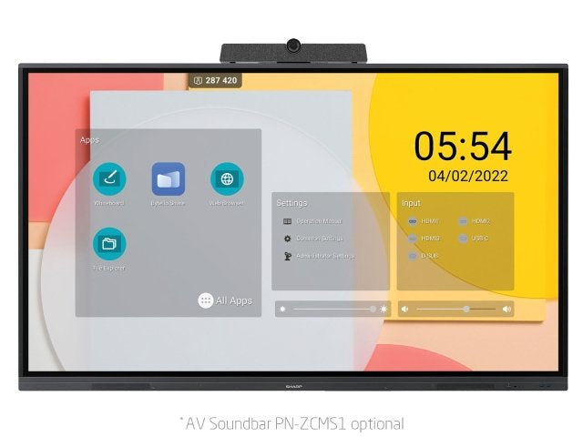 Sharp PNL752B – 75" 4K Ultra HD Interaktives Display (Touch), Hybrid Precision, 400 cd/m², Android – Schwarz
