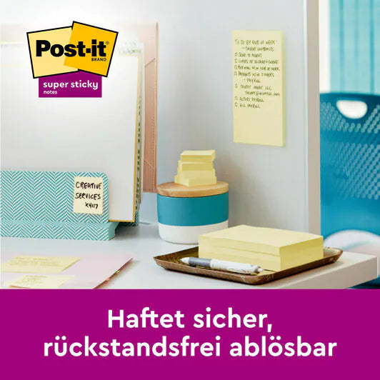 3M Post-it Super Sticky Haftnotizen – 76 × 76 mm – gelb, 90 Blatt/Block, 24er-Pack, PEFC