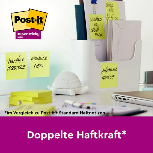 3M Post-it Super Sticky Haftnotizen – 76 × 76 mm – gelb, 90 Blatt/Block, 24er-Pack, PEFC