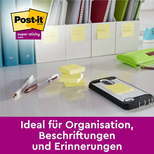 3M Post-it Super Sticky Haftnotizen – 76 × 76 mm – gelb, 90 Blatt/Block, 24er-Pack, PEFC