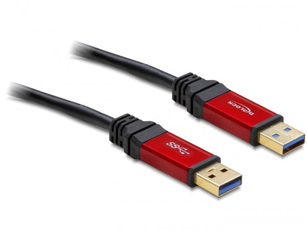 DeLOCK USB-A auf USB-A Kabel – USB 3.2 Gen 1 (5 Gbit/s) – 1 m – Goldstecker – Schwarz