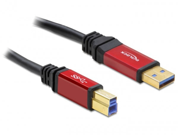 DeLOCK USB-A auf USB-B Kabel – USB 3.2 Gen 1 (5 Gbit/s) – 5 m – Goldstecker – Schwarz