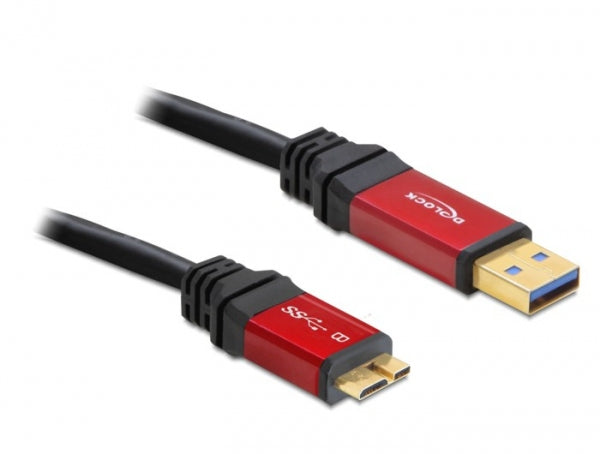 DeLOCK USB-A auf Micro-USB-B Kabel – USB 3.2 Gen 1 (5 Gbit/s) – 3 m – Goldstecker – Schwarz
