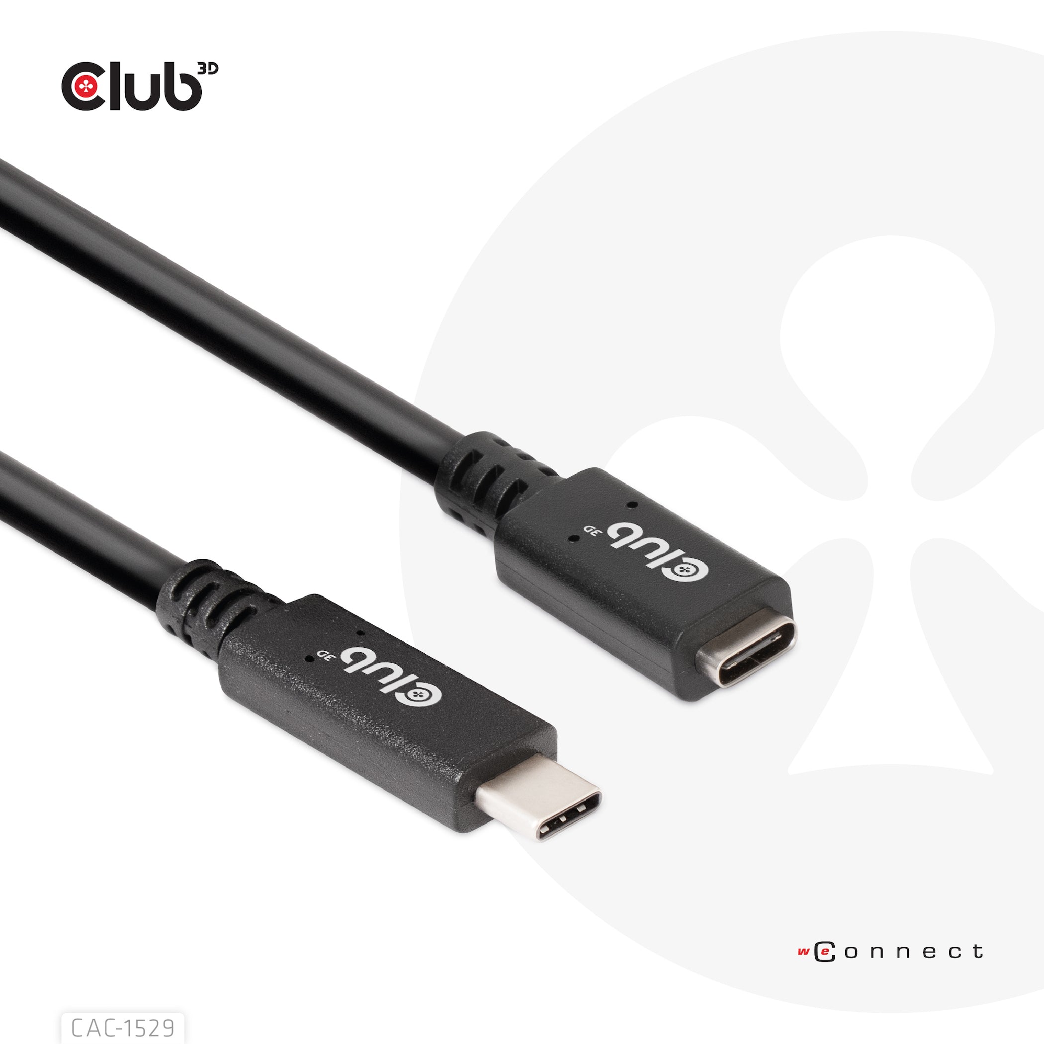 CLUB3D Club 3D – USB-C Verlängerungskabel (Stecker auf Buchse) – USB 3.2 Gen 1 (5 Gbit/s) – 1 m – Schwarz