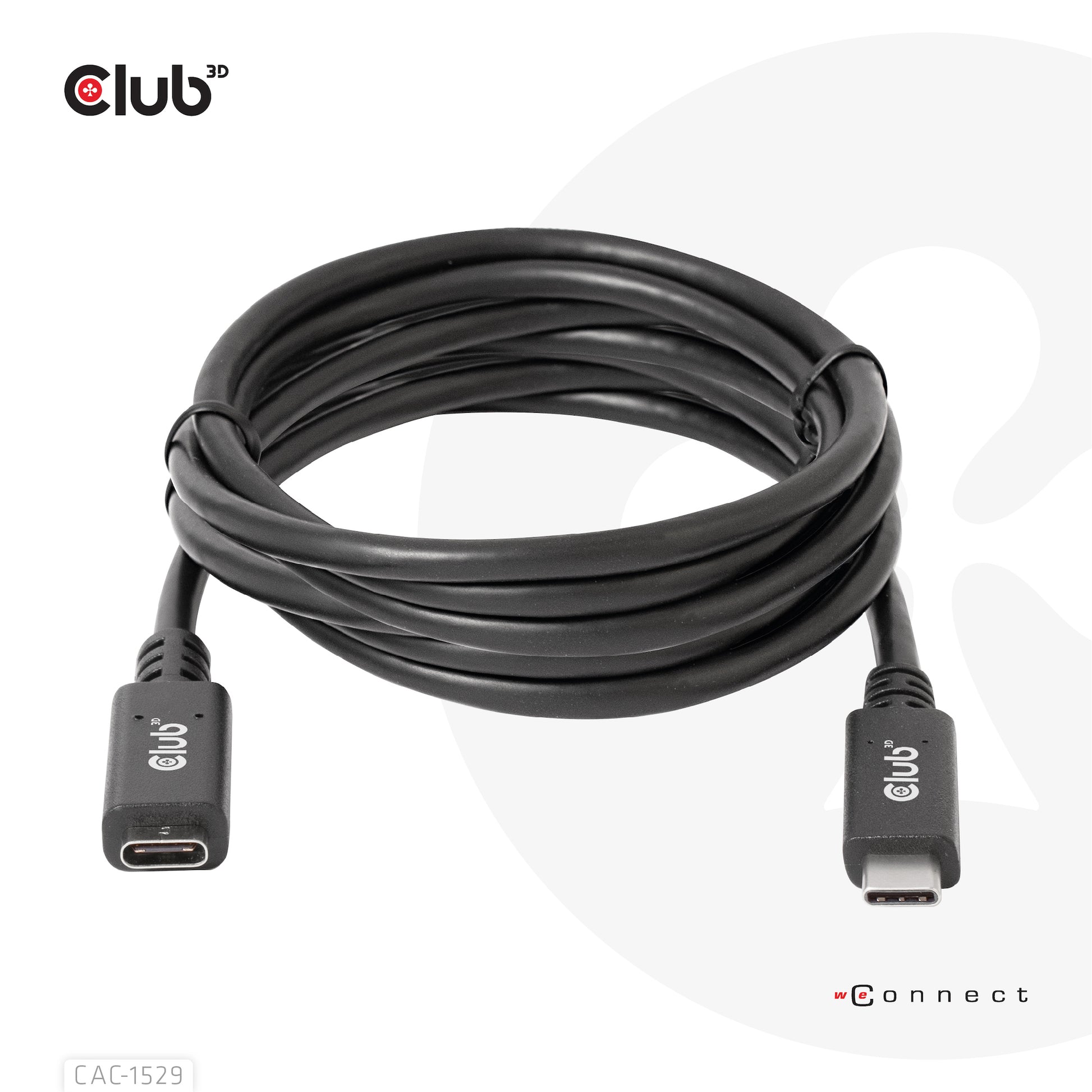 CLUB3D Club 3D – USB-C Verlängerungskabel (Stecker auf Buchse) – USB 3.2 Gen 1 (5 Gbit/s) – 1 m – Schwarz