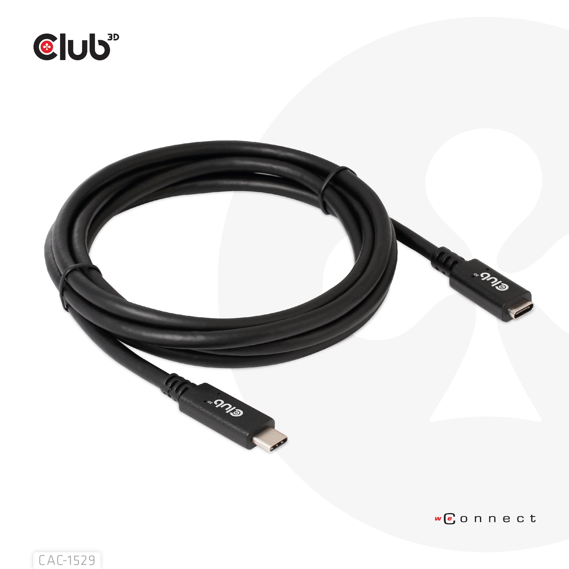 CLUB3D Club 3D – USB-C Verlängerungskabel (Stecker auf Buchse) – USB 3.2 Gen 1 (5 Gbit/s) – 2 m – PD 60 W – Schwarz