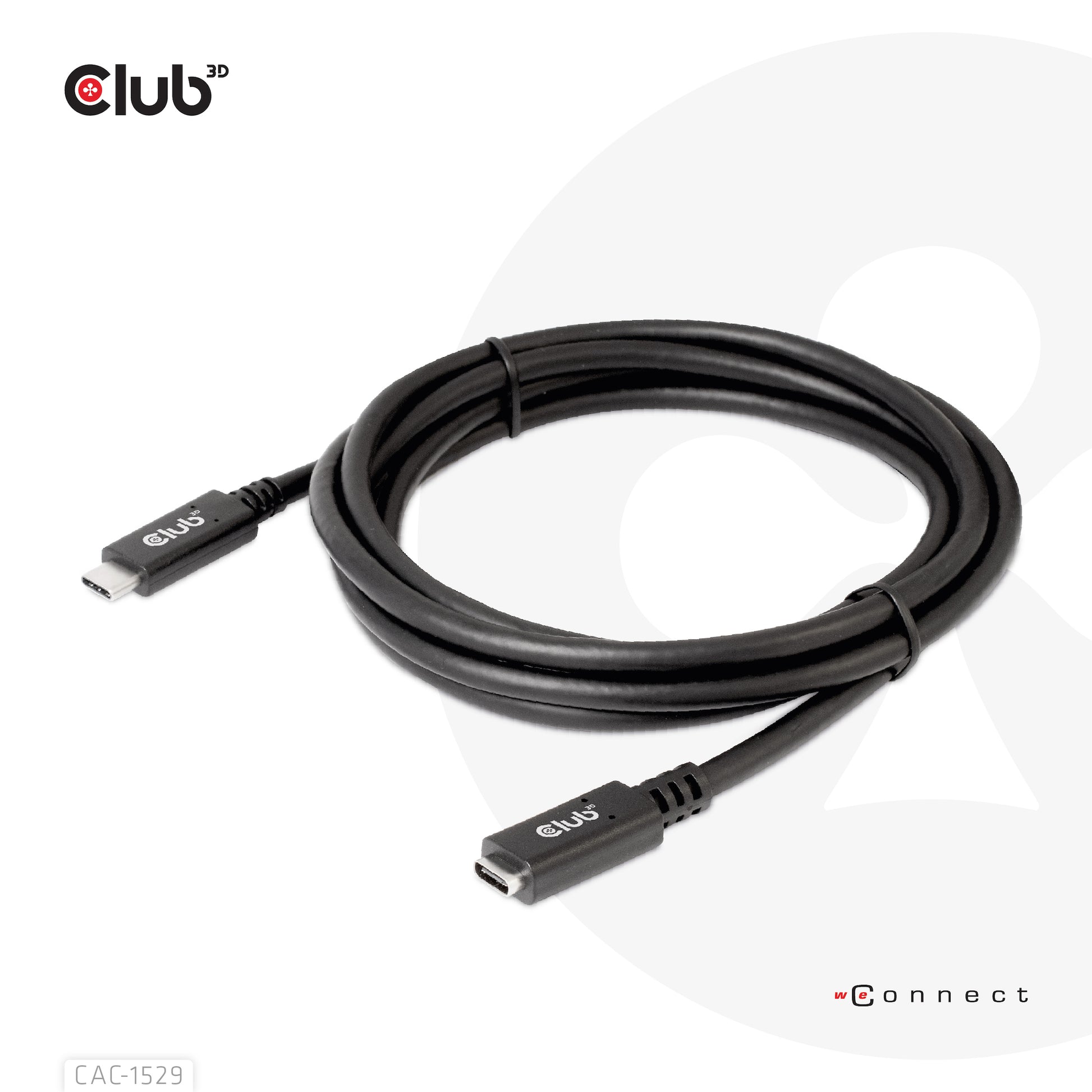 CLUB3D Club 3D – USB-C Verlängerungskabel (Stecker auf Buchse) – USB 3.2 Gen 1 (5 Gbit/s) – 1 m – Schwarz