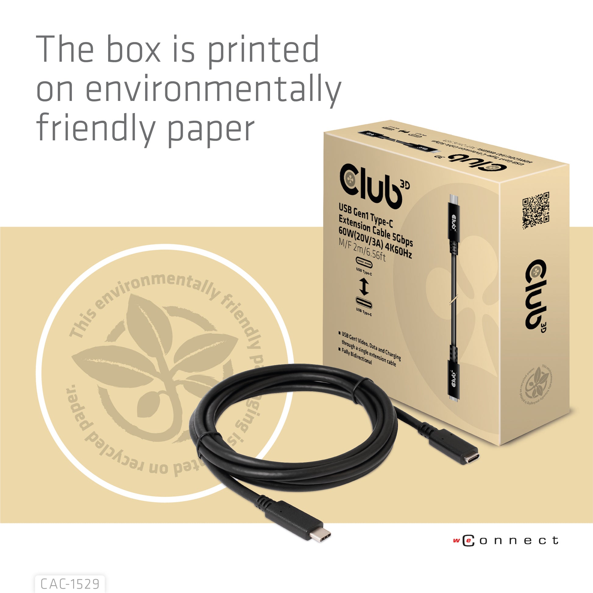 CLUB3D Club 3D – USB-C Verlängerungskabel (Stecker auf Buchse) – USB 3.2 Gen 1 (5 Gbit/s) – 1 m – Schwarz