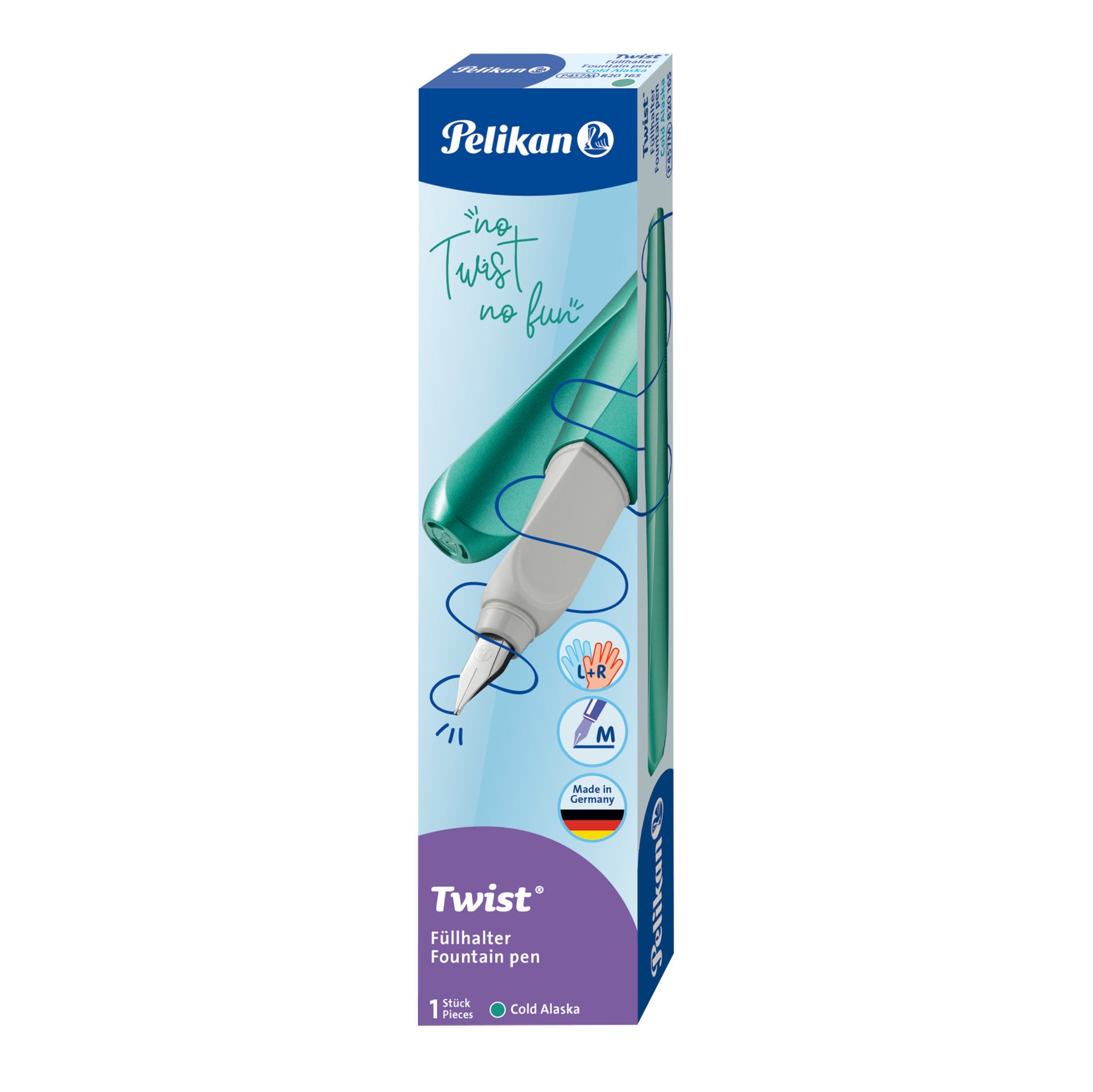 Pelikan Twist Cold Alaska – Federspitze M – für Rechts- & Linkshänder – Dunkelgrün, Blau – Patronen