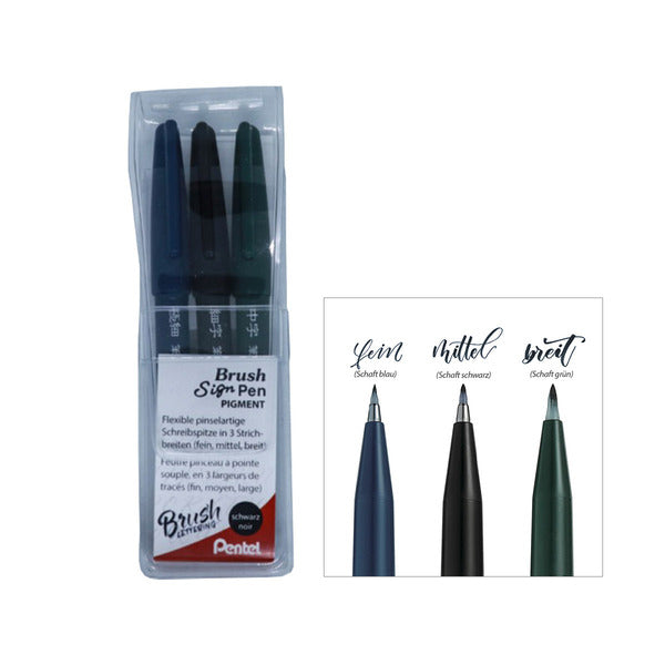 Pentel Brush Sign Pen XSESP15-3 – Pinselstift, Schwarz, 3er Set