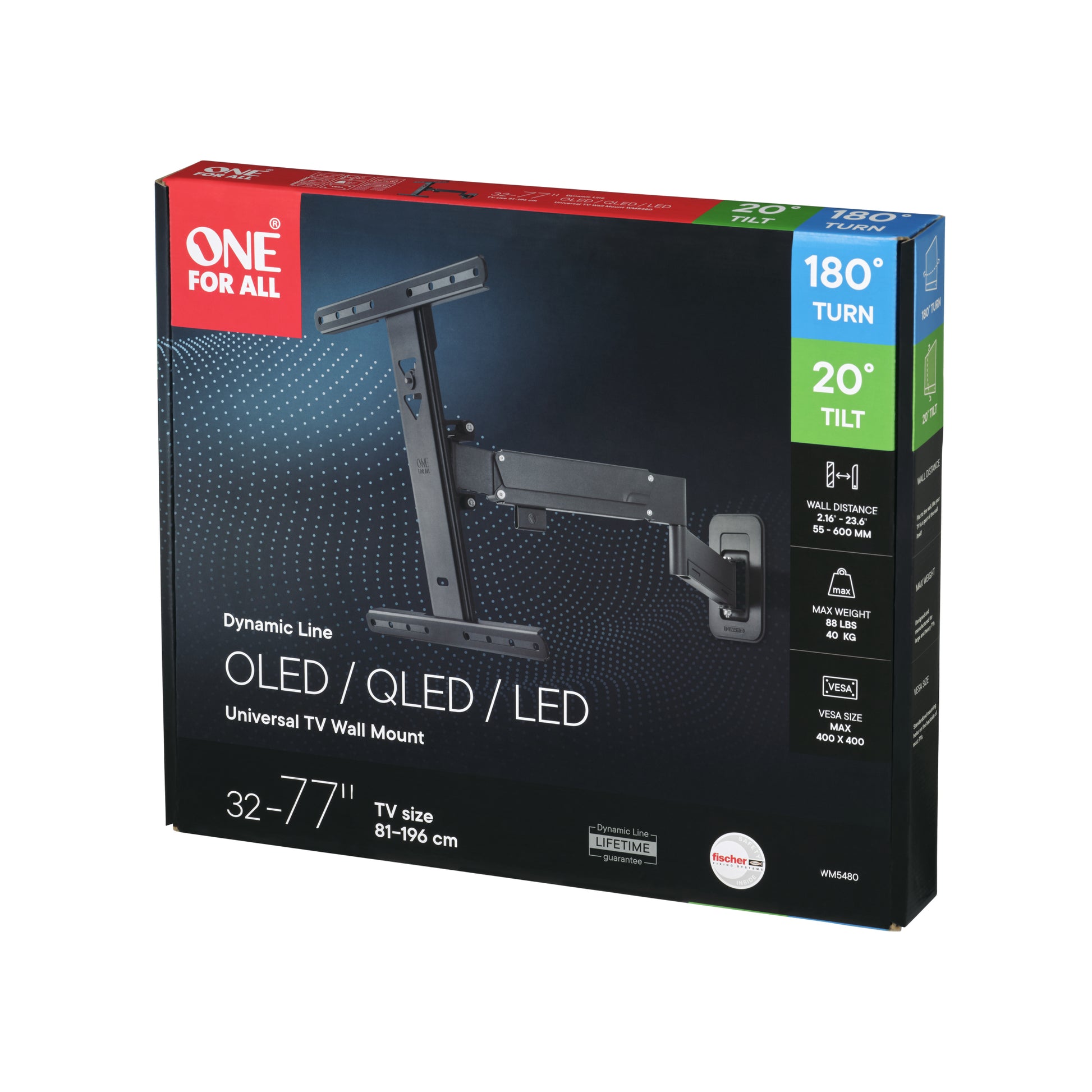 One For All Wandhalterung – Vollbeweglich – 32–77" – VESA 200×100–400×400 – bis 40 kg, Höhenverstellbar – WM54