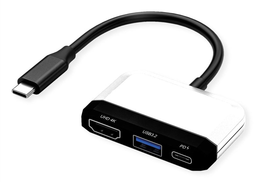 VALUE USB-C zu HDMI Adapter – 4K (3840 × 2160) @ 30 Hz, 1× HDMI, 1× USB-A (USB 3.2 Gen 1), 10 cm, PD