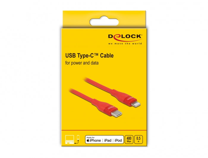 DeLOCK Daten- & Ladekabel – USB-C auf Lightning 0,5 m, MFi-zertifiziert, Rot – für iPhone/iPad