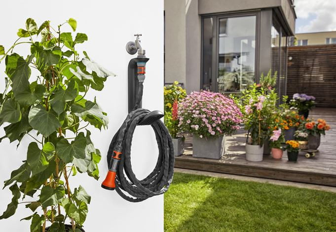Gardena Liano TapFix Schlauchhalter 20 m – zur Wandmontage, werkzeuglos, schwarz