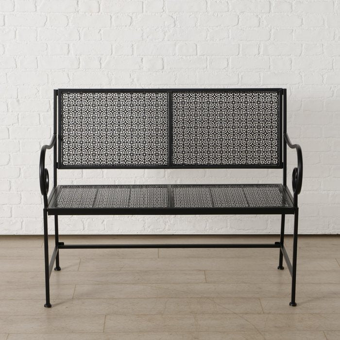 Boltze Marisa Gartenbank – B 112 × T 60 × H 89 cm – Metall, Schwarz – 2 Sitzplätze – für Erwachsene und Kinder
