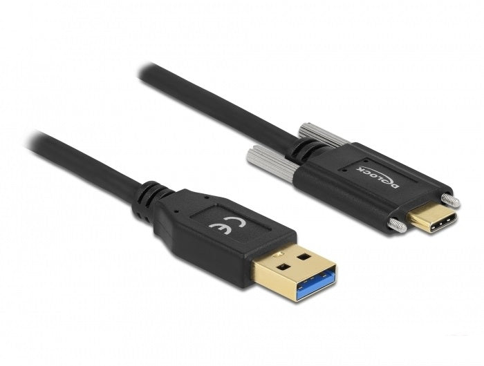 DeLOCK USB-A auf USB-C Kabel – USB 3.2 Gen 2 (10 Gbit/s) – 2 m – Verschraubbar, Goldkontakte – Schwarz