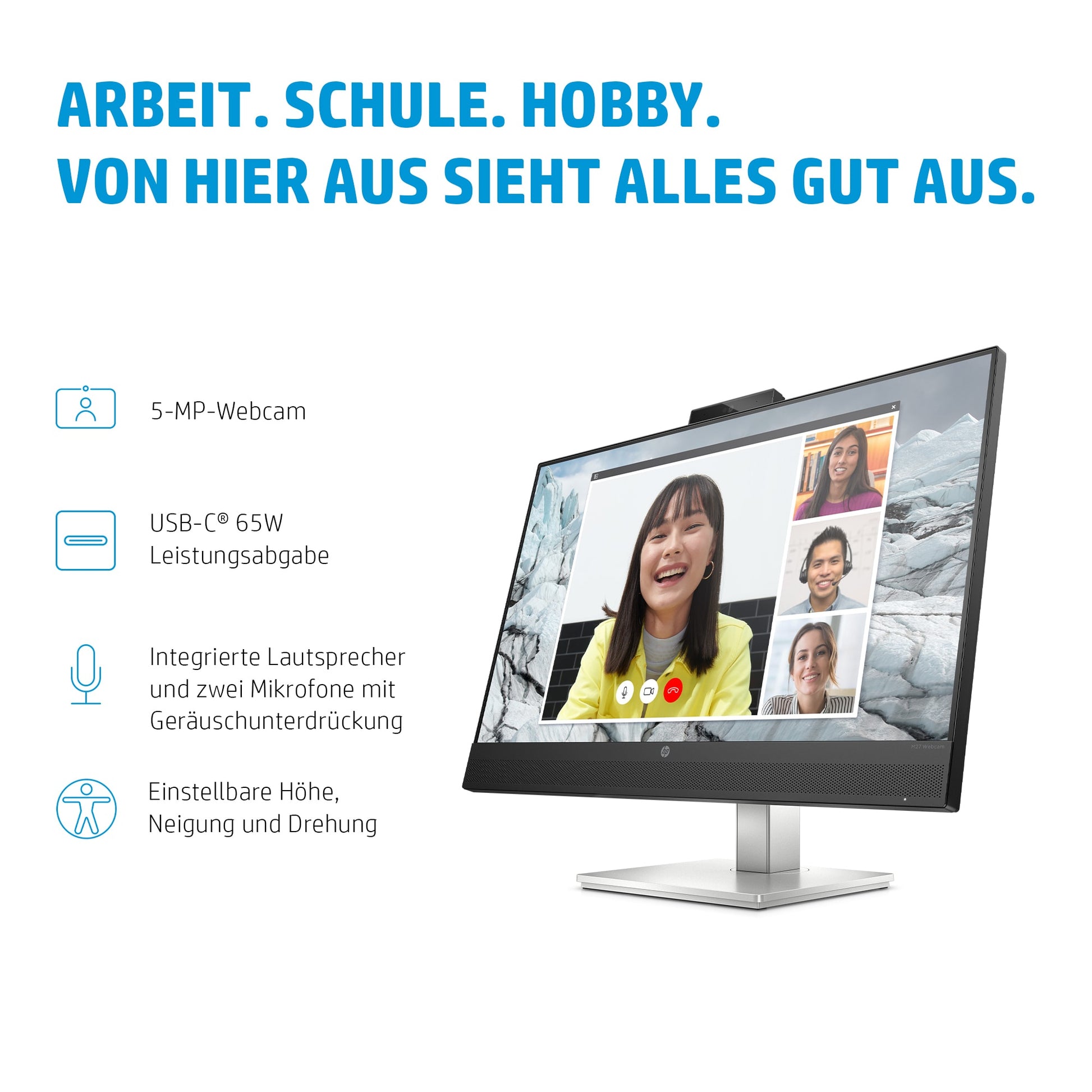 HP E27m G4 – 27", 2560 × 1440 (WQHD), IPS, USB-C 65 W, Webcam, LAN