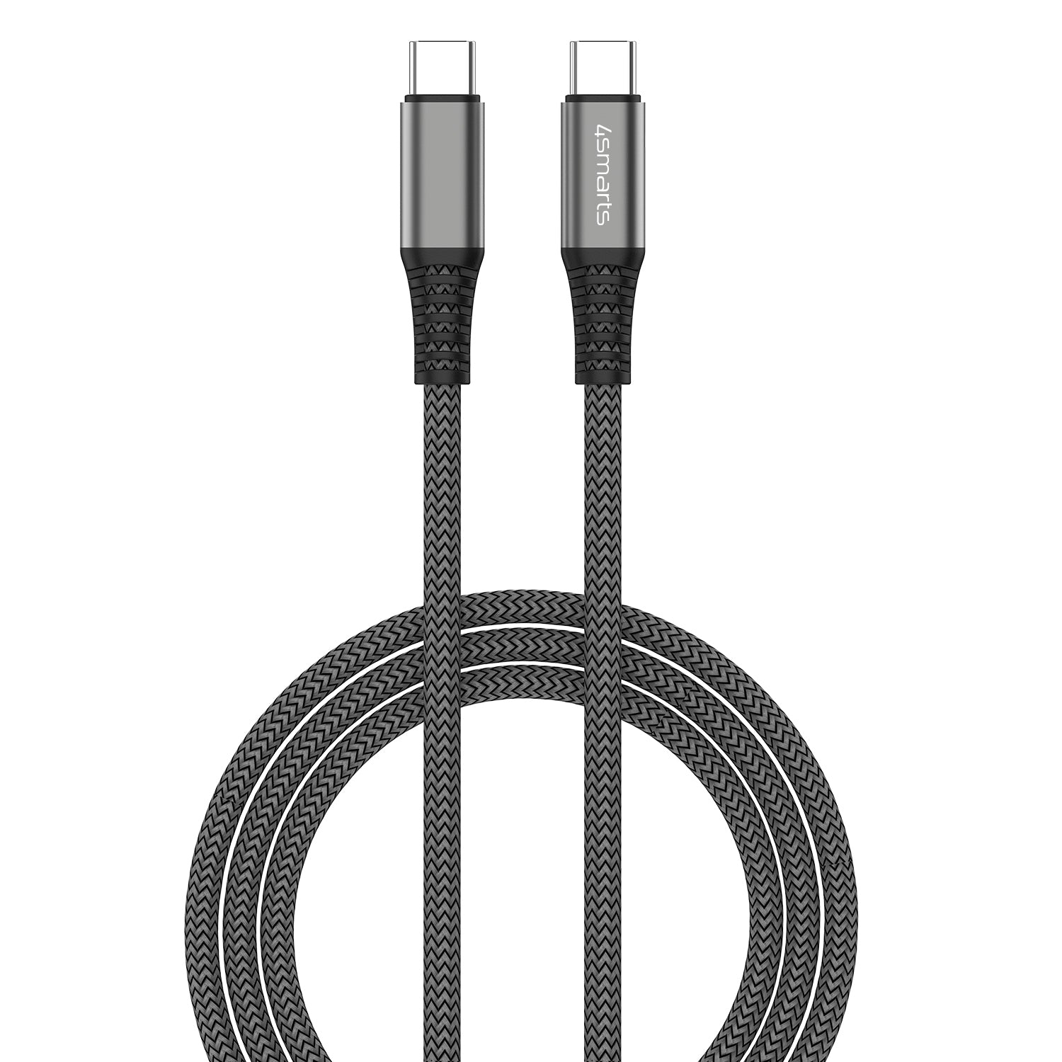4smarts USB-C auf USB-C Kabel – USB 2.0 (480 Mbit/s) – 1,5 m – PD 100 W – Geflochten – Schwarz