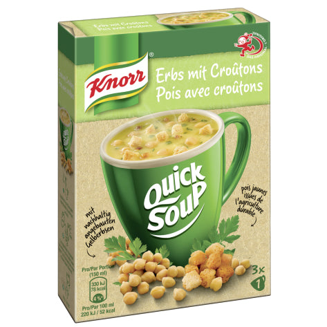 Knorr Quick Soup Suppe – Erbsen & Croûtons – 3 Beutel – 62 g