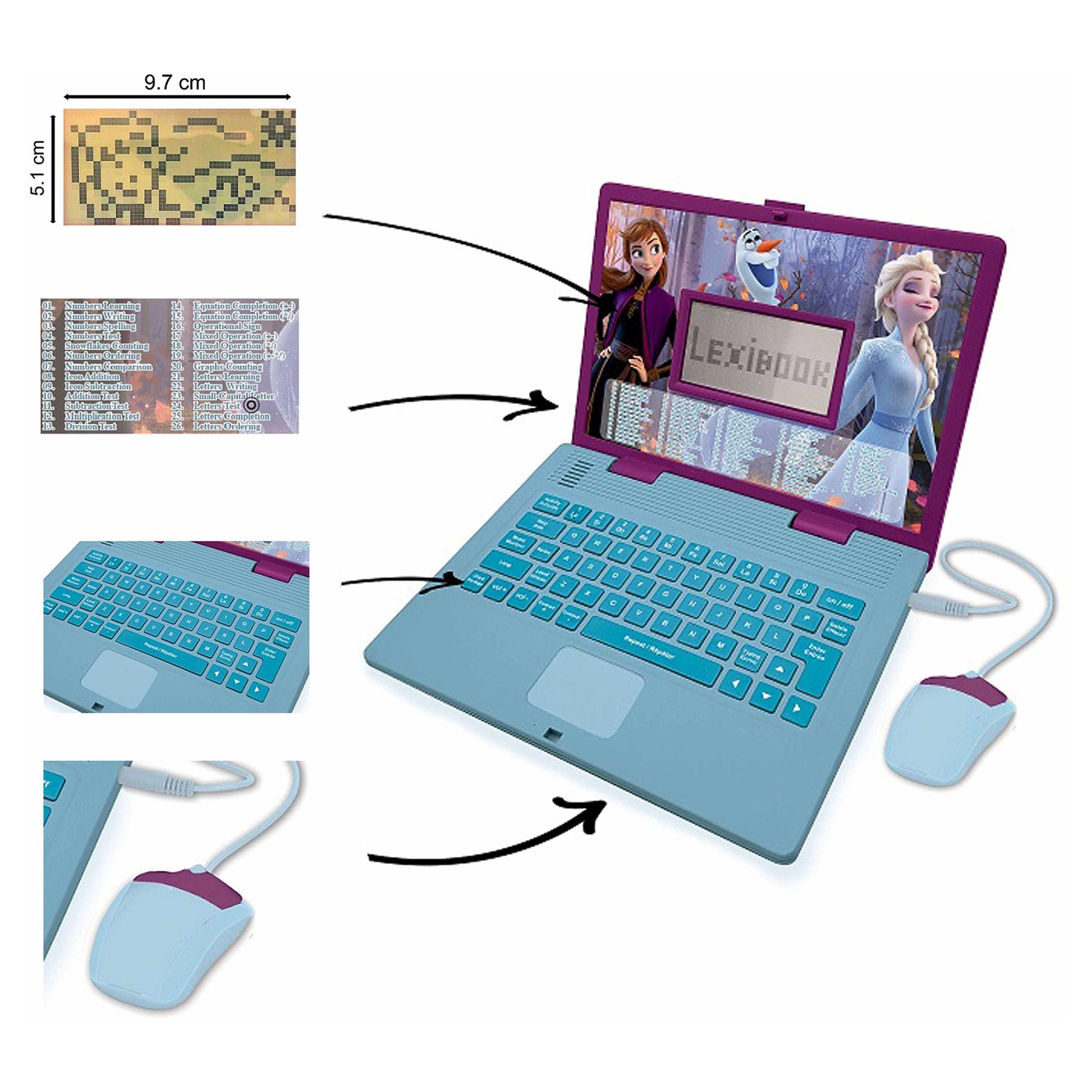 Lexibook JC598FZI3 Kinder-Laptop – Disney Frozen – 124 Aktivitäten, DE/ENG – 24 × 3,6 × 18 cm – ab 4 J.