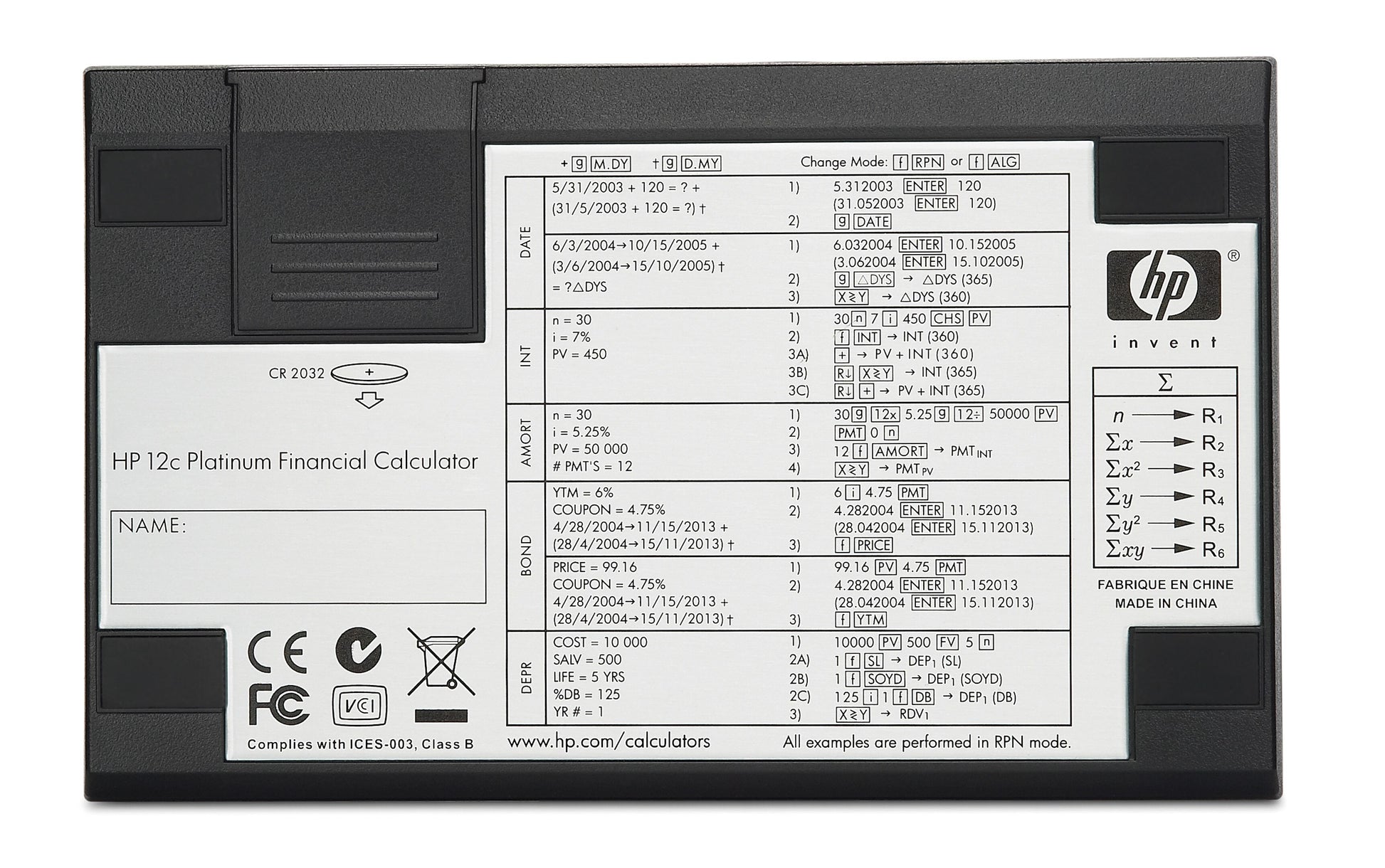 HP Taschenrechner 12C Platinum – 10-stellig, LCD, Rundung, Batterie, Schwarz, 129×80×15 mm