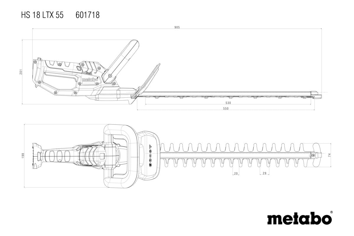 Metabo HS 18 LTX 55 Akku-Heckenschere – 18 V – 550 mm Schwert – 2×2,0 Ah & Ladegerät – CAS