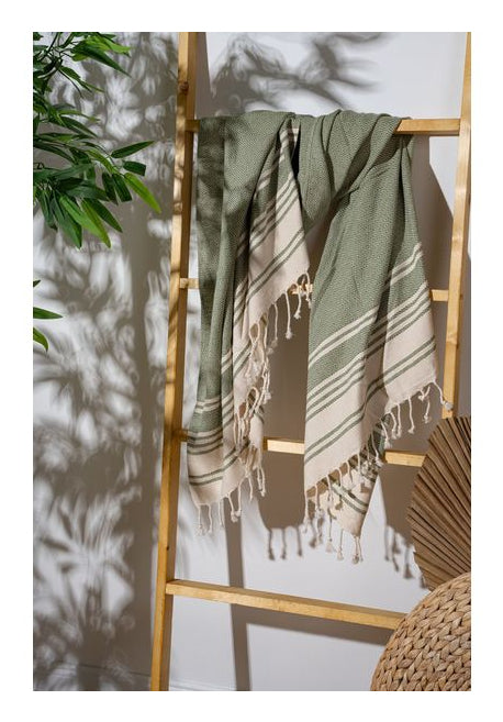 Foutastic Strandtuch New Diamond – 90 × 170 cm, Dunkelgrün/Beige, 60% Baumwolle/40% Polyester