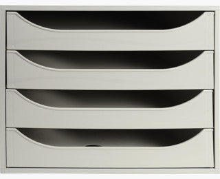 Exacompta Schubladenelement – 4 Schubladen, für A4+, grau, Polystyrol (PS), B 348 × H 234 × T 284 mm
