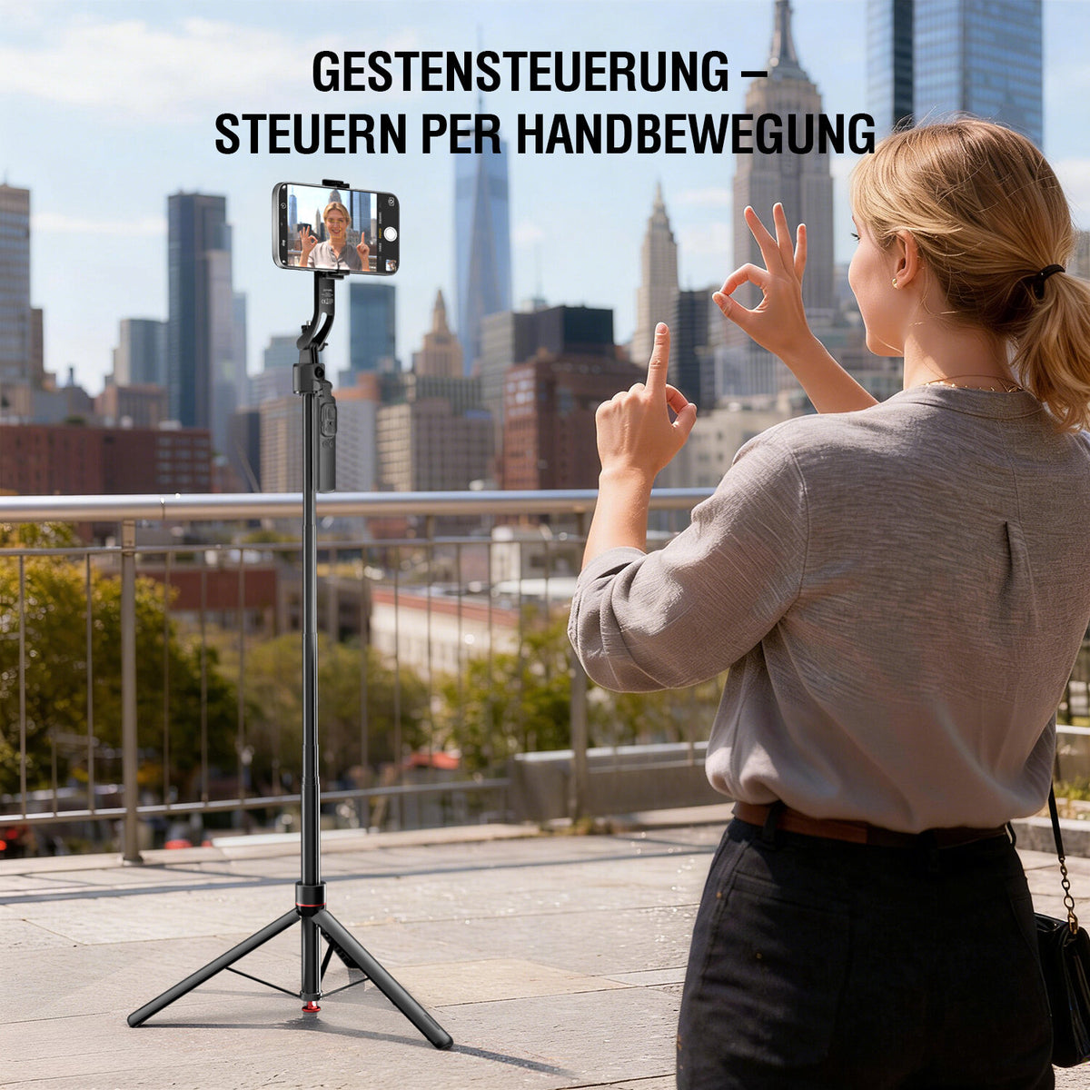 4SMARTS 360° AI-Stativ – 176 cm – für Smartphone, Digitalkamera