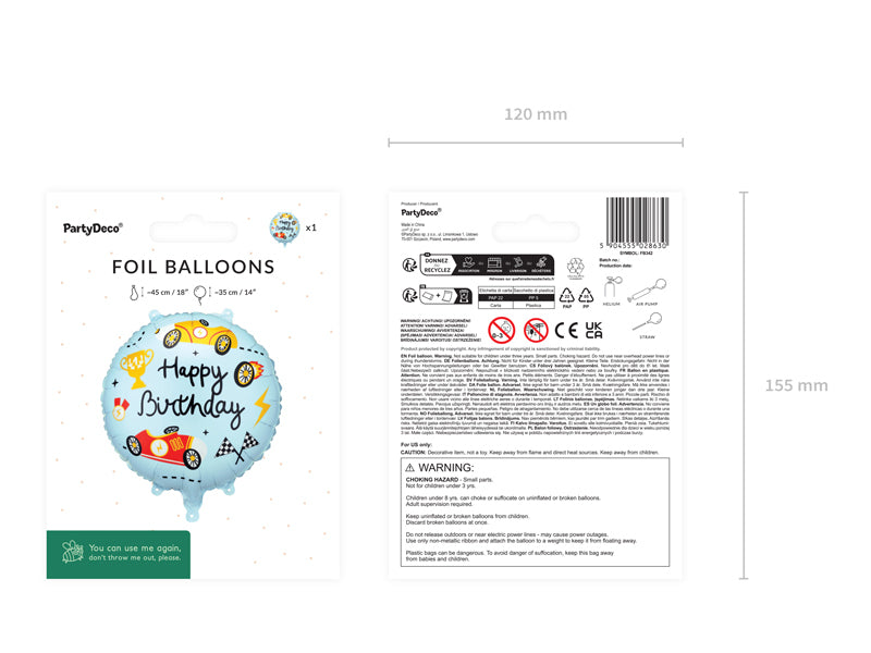 PartyDeco Folienballon Kinderparty – Hellblau – Ø 45 cm – Folie – 1 Stk