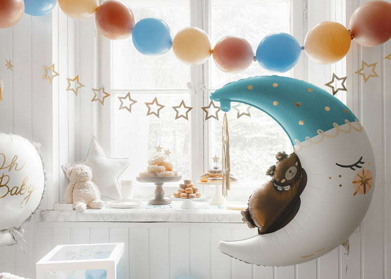 PartyDeco Folienballon Teddybär auf dem Mond – mehrfarbig – 71 × 86 cm – Folie – 1 Stück – inkl. Strohhalm