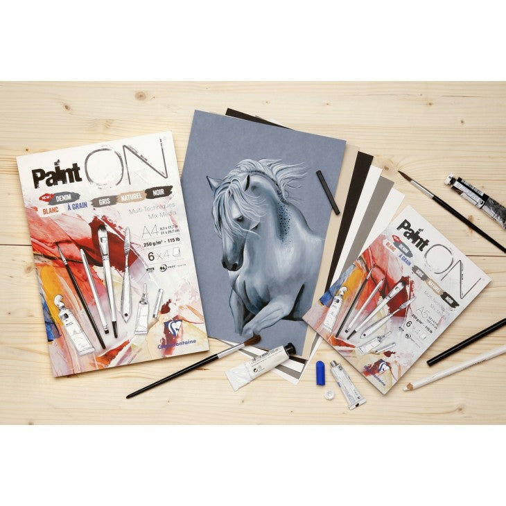 Clairefontaine PaintON Mixed Media Block – A4 – 250 g/m² – 24 Blatt, Mehrfarbig, für Acryl, Marker & Graphit