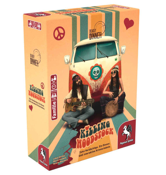 Pegasus Deadly Dinner – Killing Woodstock – Brettspiel, 7–10 Spieler, ab 16 Jahren, 240 Min., DE