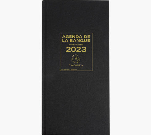 Exacompta Banquier lang – Tagesagenda 2027, 1 Tag/2 Seiten, 16,0 × 34,0 cm, schwarz