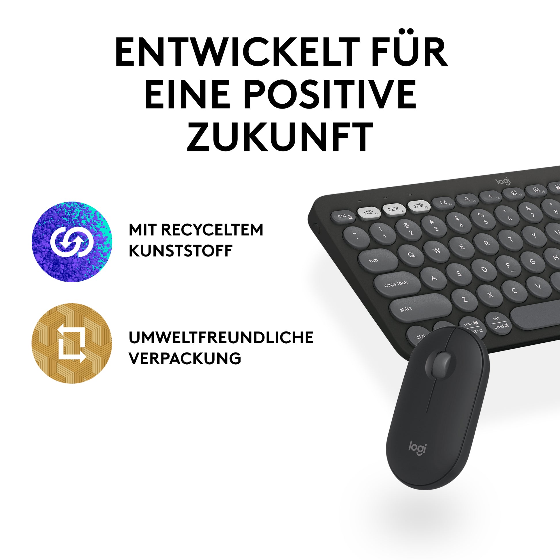 Logitech Pebble 2 Combo – Tastatur, kabellos (Bluetooth/2,4 GHz), DE-Layout (DE), Graphit