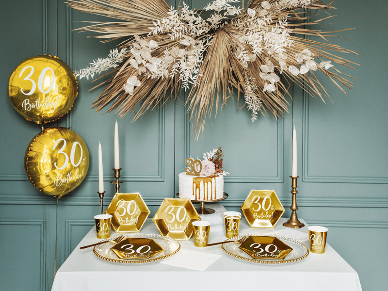 PartyDeco Folienballon Zahl 30 Geburtstag – Gold/Weiss – Ø 45 cm – Folie – 1 Stück