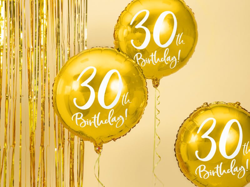 PartyDeco Folienballon Zahl 30 Geburtstag – Gold/Weiss – Ø 45 cm – Folie – 1 Stück