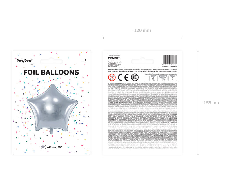 PartyDeco Folienballon Stern – Silber – 48 cm – Folie – 1 Stk