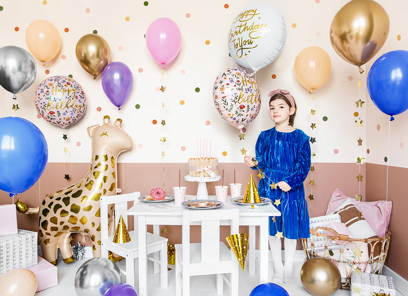 PartyDeco Folienballon Happy Birthday – Weiss/Gold – Ø 35 cm – Folie – 1 Stk – mit Helium befüllbar