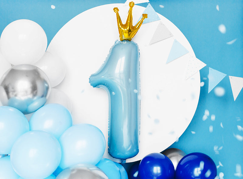 PartyDeco Folienballon Zahl 1 – blau/gold – 31 × 92 cm – 1 Stk – mit Helium befüllbar